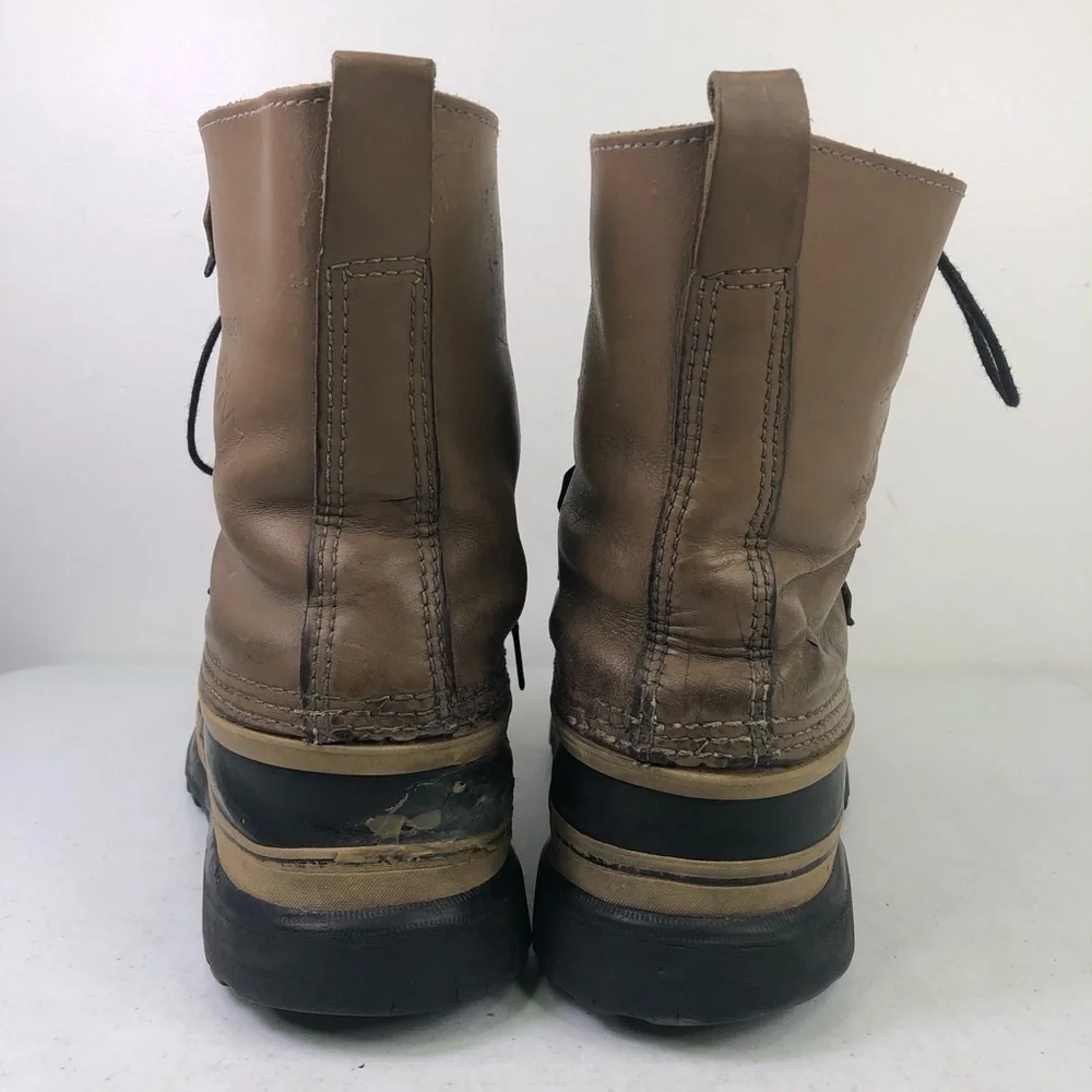 Sorel Caribou Tan Black Leather Rubber Lace Up Boots